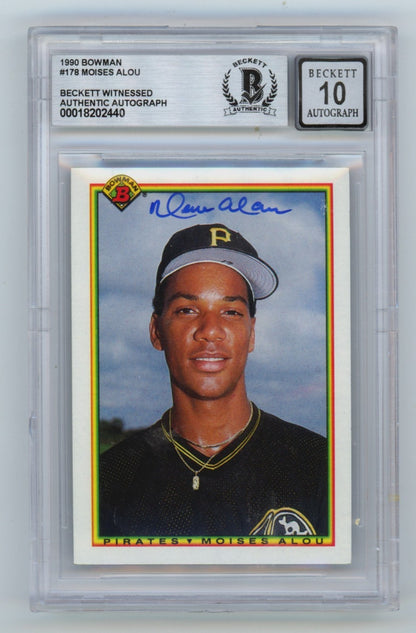Moises Alou Autographed 1990 Bowman #178 Rookie Card (BGS 10 Auto)