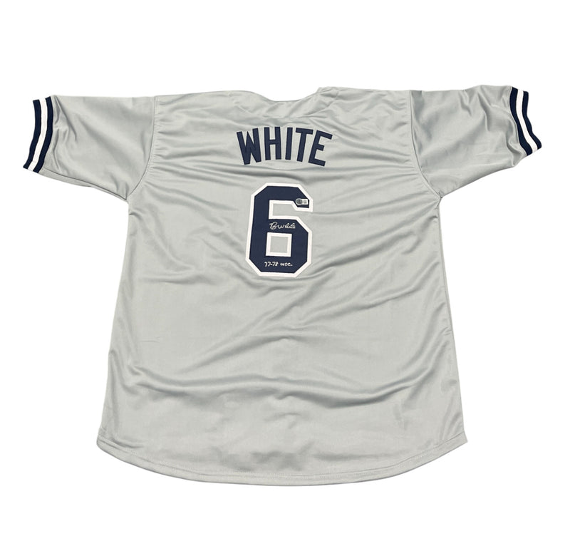 Roy White Signed New York Yankees Custom Jersey 77-78 WSC (Beckett BAS COA)