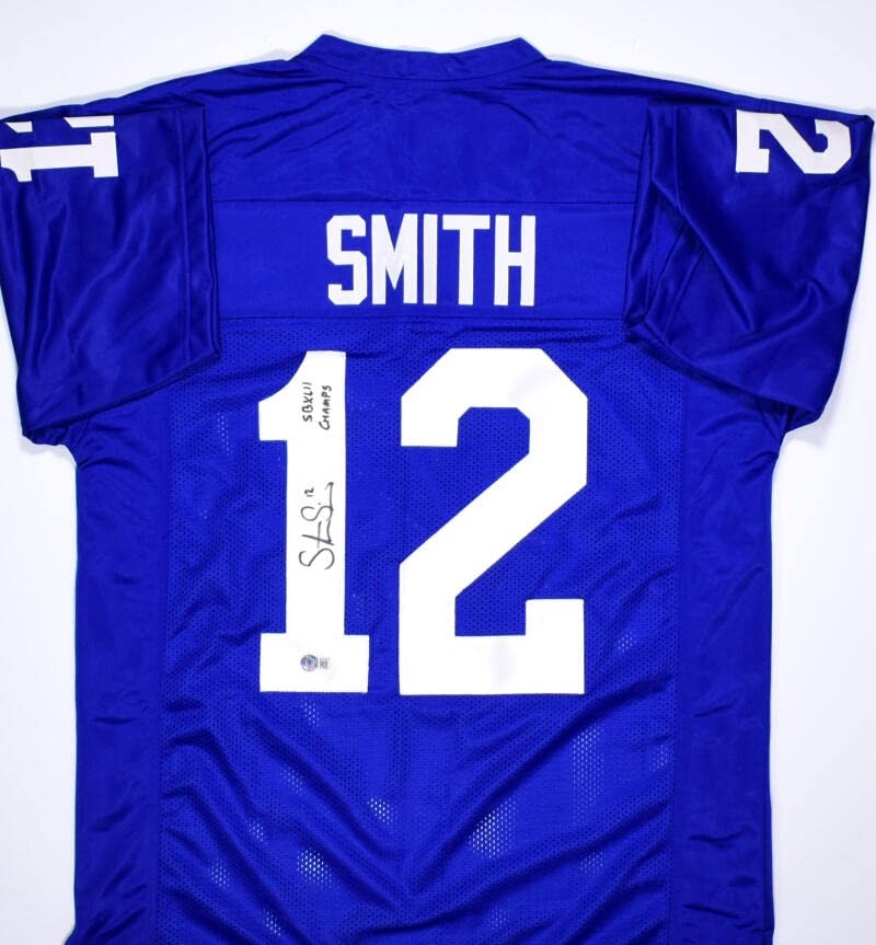 Steve Smith Signed New York Giants Blue Custom Jersey - SB Champs