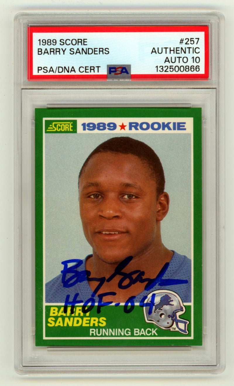 Barry Sanders Signed 1989 Score Rookie Card #257 (PSA 10 Auto)