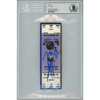 Ray Lewis Signed Baltimore Ravens Dec 22 1996 Full Ticket Stub Beckett Slabbed