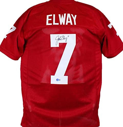 John Elway Autographed Cardinal Red College Style Custom Jersey