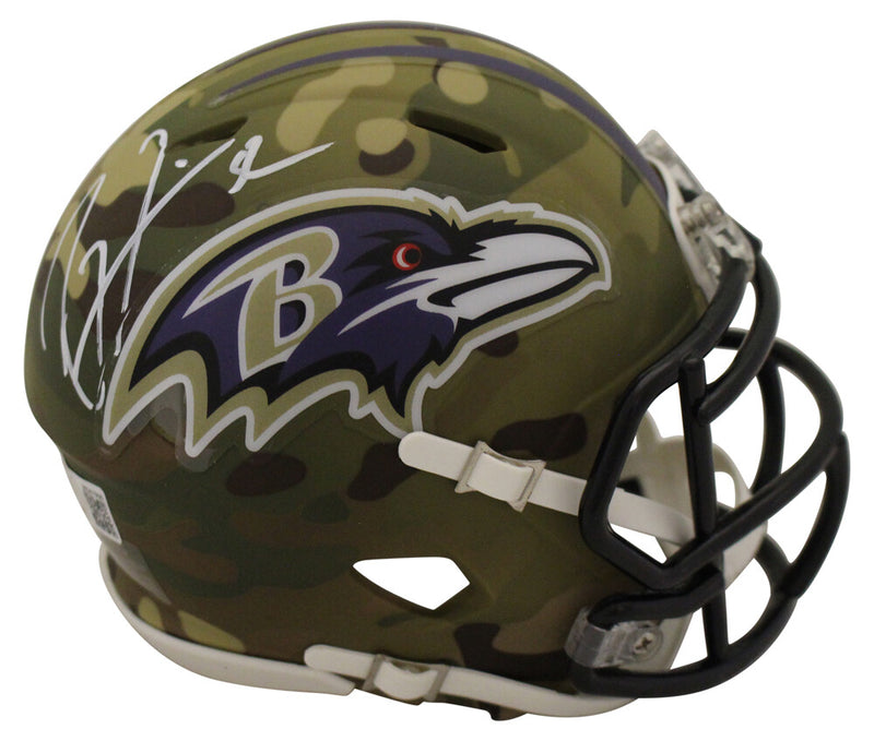 Ray Lewis Baltimore Ravens Autographed Camo Mini Helmet Beckett