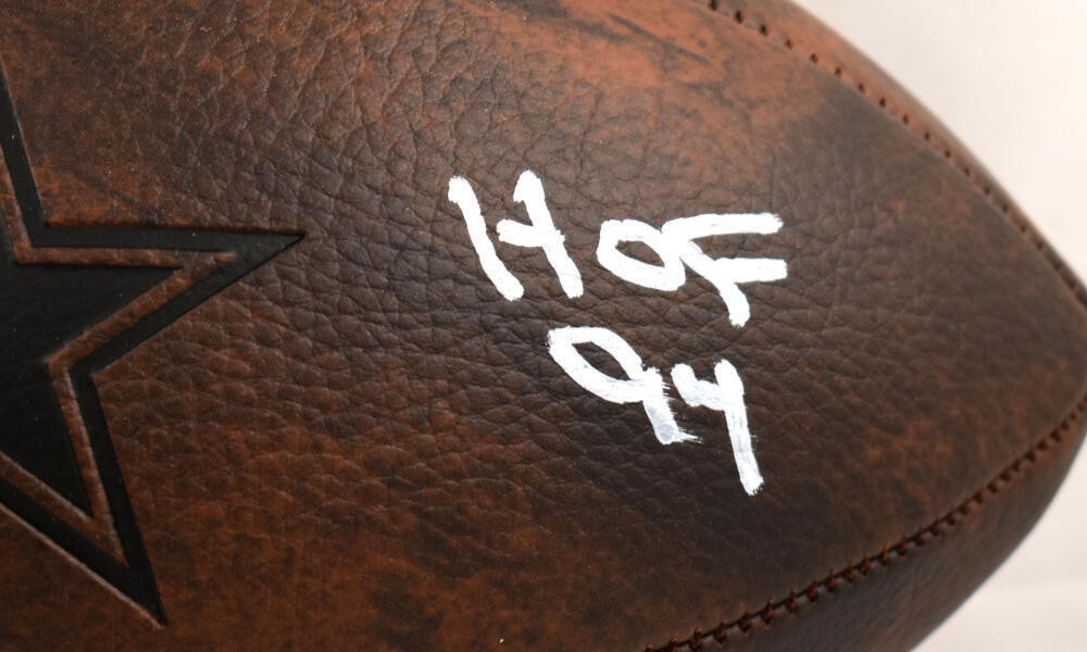 Randy White Signed Dallas Cowboys Distressed Logo Football HOF