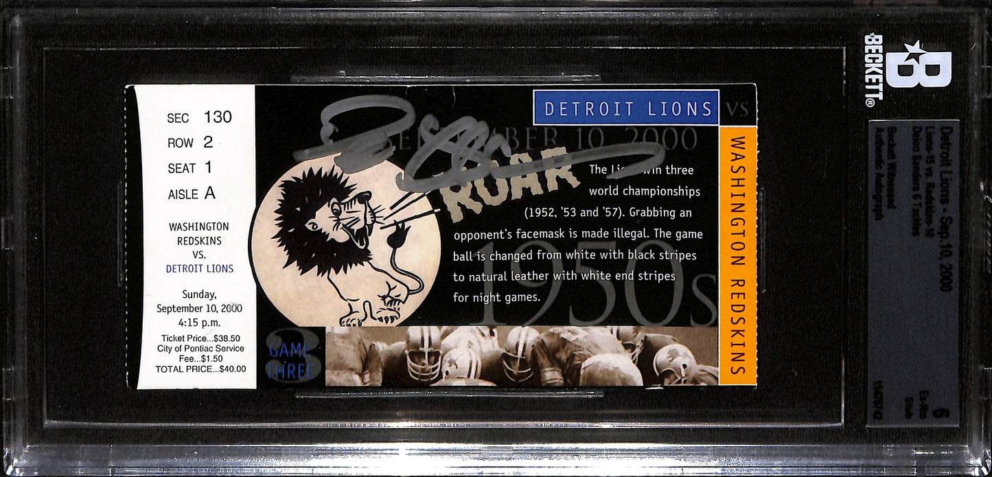 Deion Sanders Autographed Washington Redskins Ticket Stub
