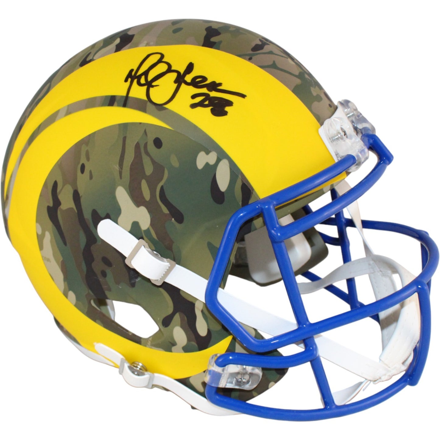 Marshall Faulk Signed Los Angeles Rams Full Size Camo Replica Helmet