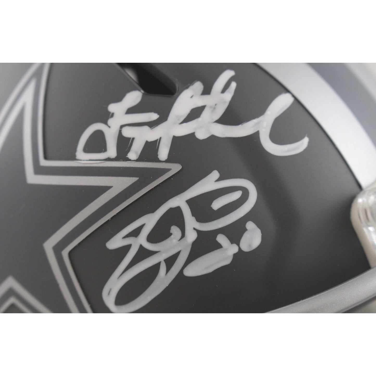 Troy Aikman, Emmitt Smith & Michael Irvin Signed Dallas Cowboys Slate Mini Helmet