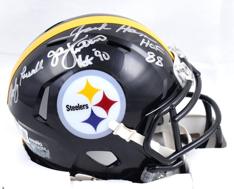Jack Ham, Jack Lambert & Andy Russell Signed Pittsburgh Steelers Mini Helmet