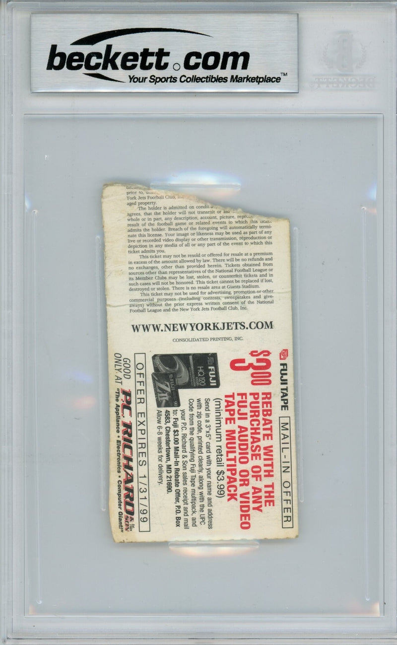 Ray Lewis Signed Baltimore Ravens Ticket Stub 9/13/98 vs Jets BAS Slabbed