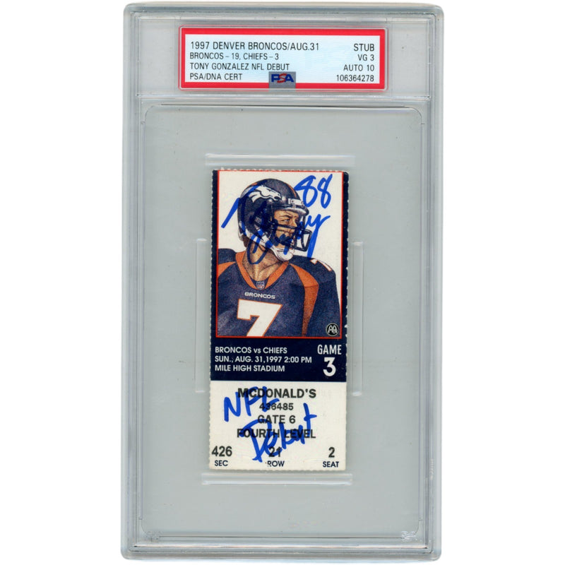 Tony Gonzalez Signed Kansas City Chiefs NFL Debut Ticket Stub (PSA 3)