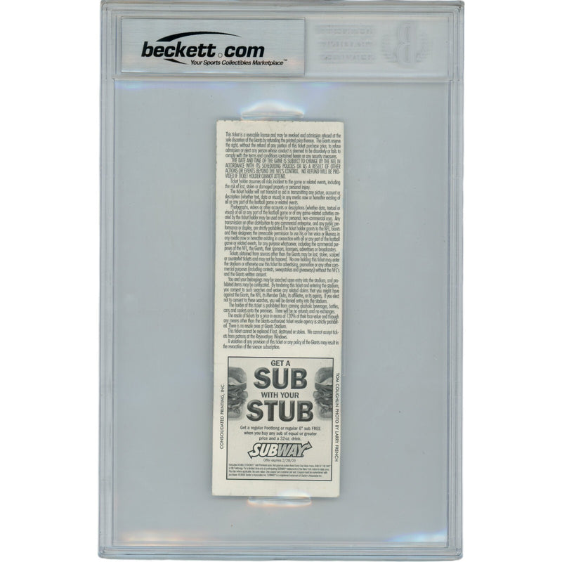 Michael Strahan Signed New York Giants Ticket Stub 11/2/2008 Beckett Slabbed