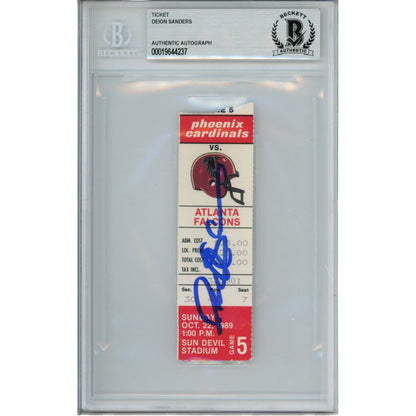 Deion Sanders Signed Atlanta Falcons 1989 Slabbed Ticket Stub (3rd Career INT)