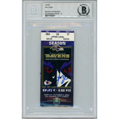 Ray Lewis Signed Baltimore Ravens 10/04/2004 Ticket Stub BAS Slabbed