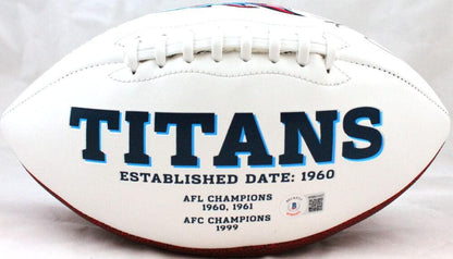 Derrick Mason Signed Tennessee Titans Logo Football with Inscription