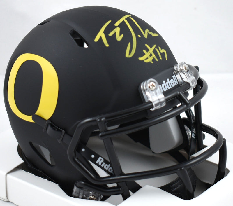 Tez Johnson Autographed Oregon Ducks Black Speed Mini Helmet