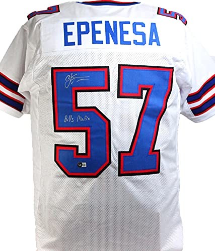 AJ Epenesa Autographed Buffalo Bills White Custom Jersey - "Bills Mafia"