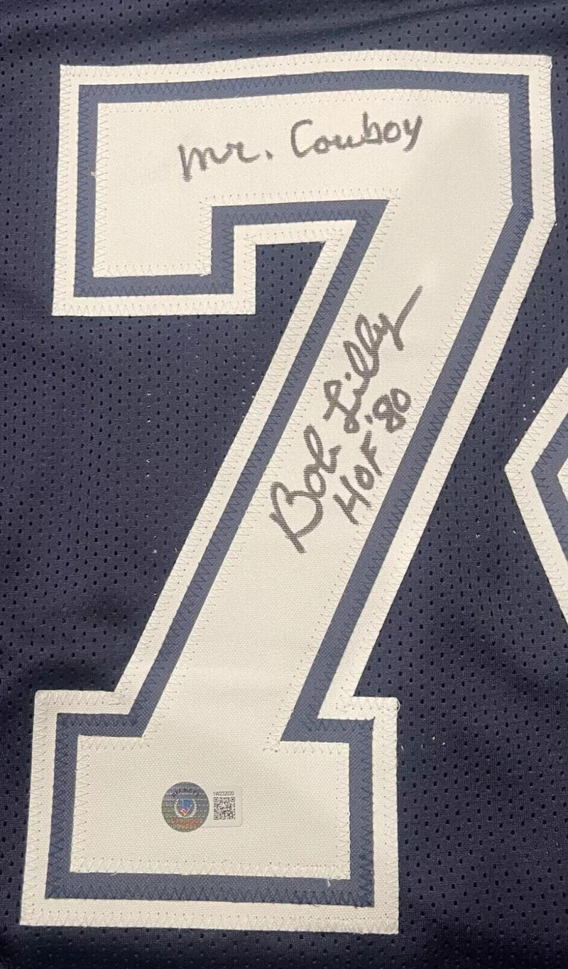 Bob Lilly Signed Dallas Cowboys Navy Custom Jersey (4 Inscriptions) BAS