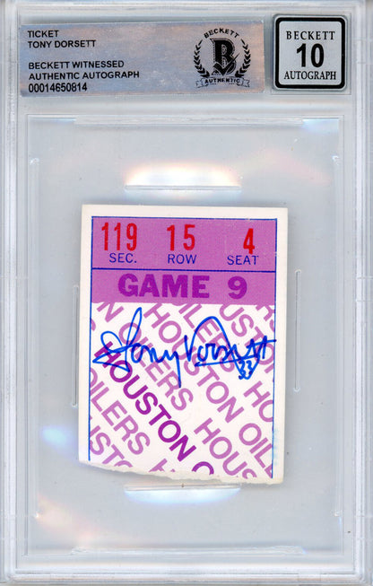 Tony Dorsett Signed Dallas Cowboys Ticket Stub 11/22/1979 vs Oilers BAS Slab