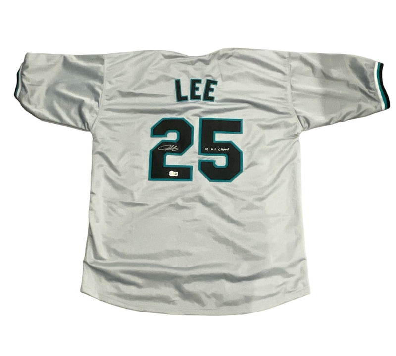 Derrek Lee Autographed Florida Marlins Custom Jersey ('03 WS Champs)