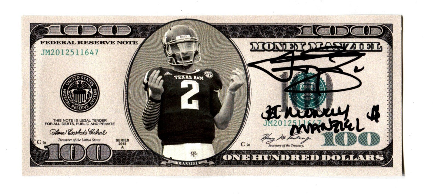 Johnny Manziel Signed Custom $100 Bill "Money" Inscription BAS COA