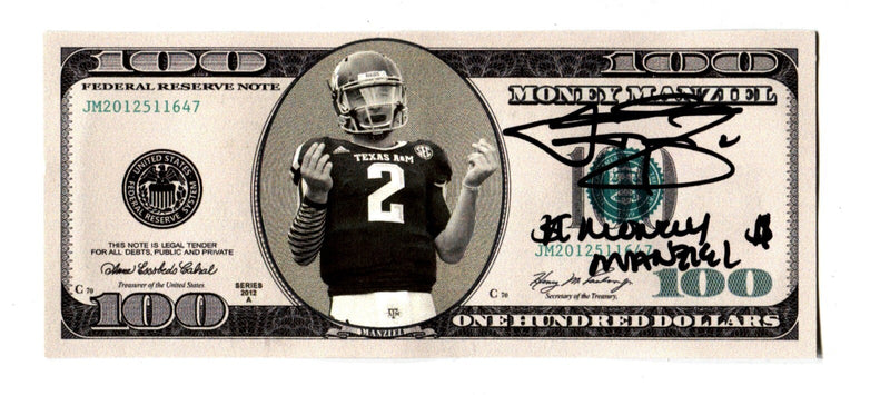 Johnny Manziel Signed Custom $100 Bill "Money" Inscription BAS COA