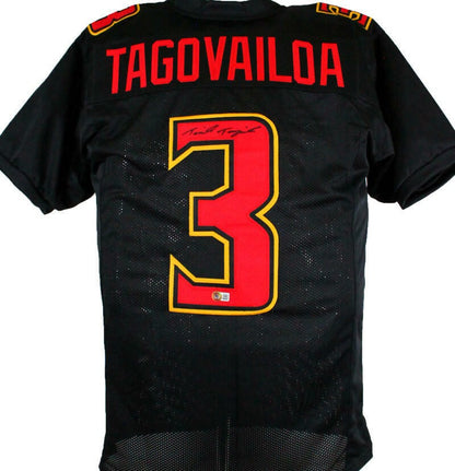 Taulia Tagovailoa Autographed Black Custom Football Jersey