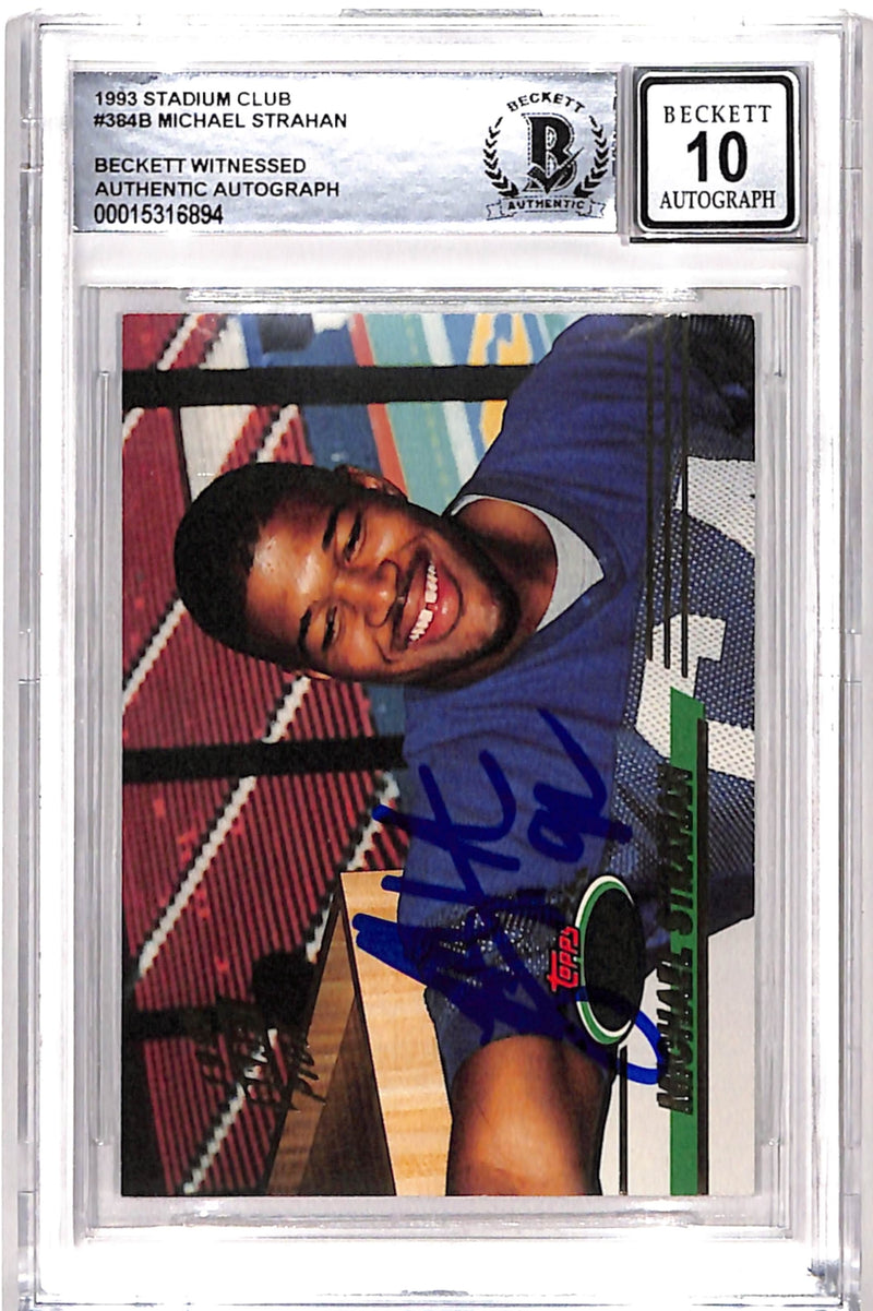Michael Strahan Signed 1993 Stadium Club #384b Card - Beckett 10 Auto