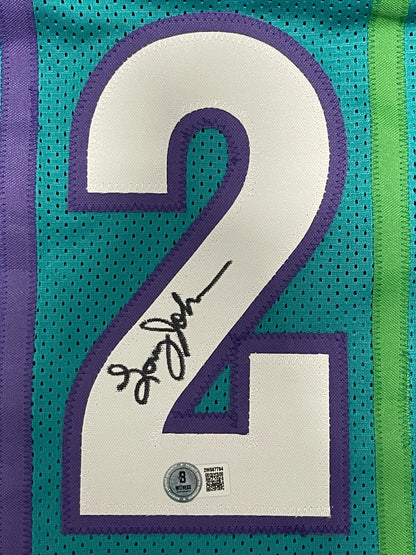 Larry Johnson Signed Charlotte Custom Basketball Jersey Beckett COA