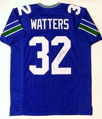 Ricky Watters Signed Blue Custom Football Jersey