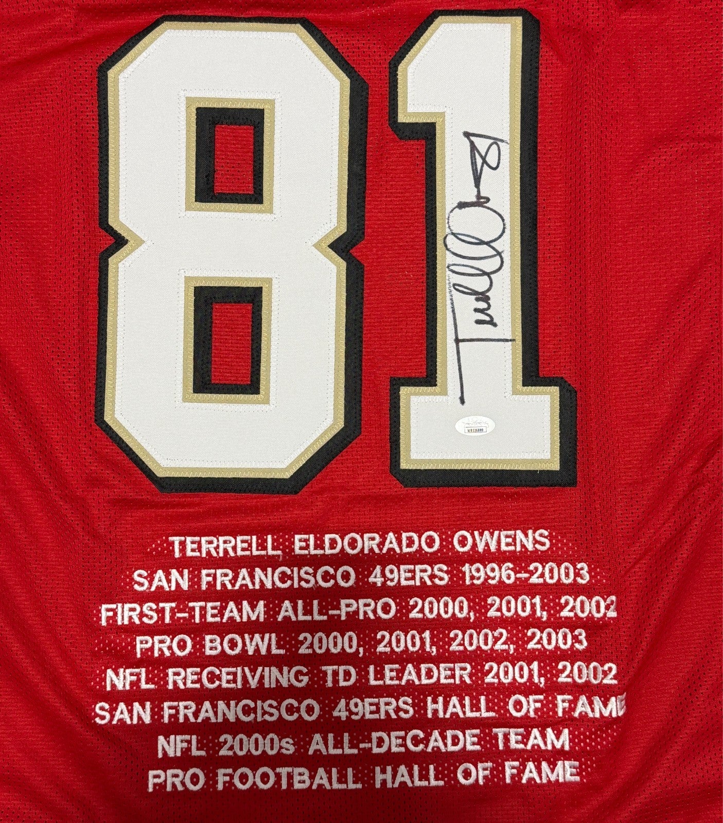 Terrell Owens San Francisco 49ers Signed Custom Stat Jersey (JSA COA)