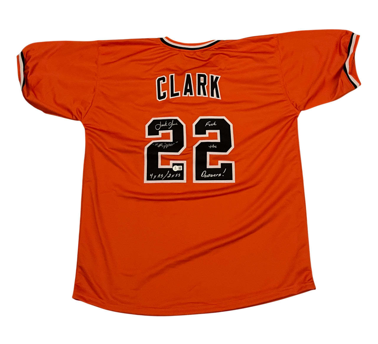 Jack Clark Signed San Francisco Giants Custom Jersey - 4 Inscriptions