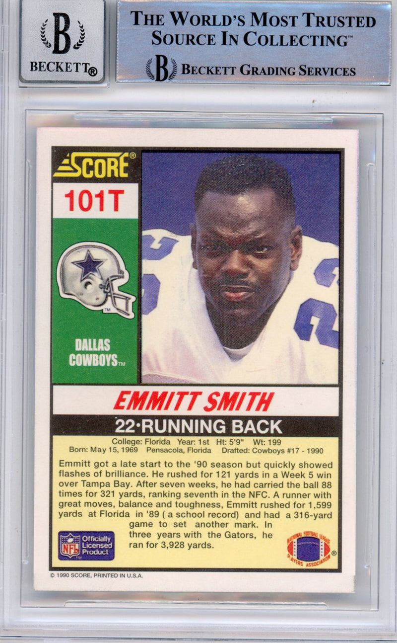 Emmitt Smith Signed 1990 Score Supplemental #101 Card - Grade 10 BAS