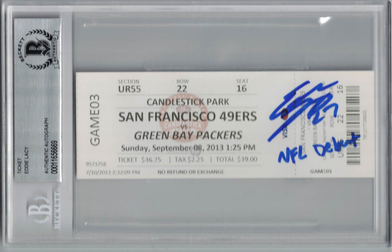 Eddie Lacy Autographed Green Bay Packers NFL Debut Ticket BAS Slabbed