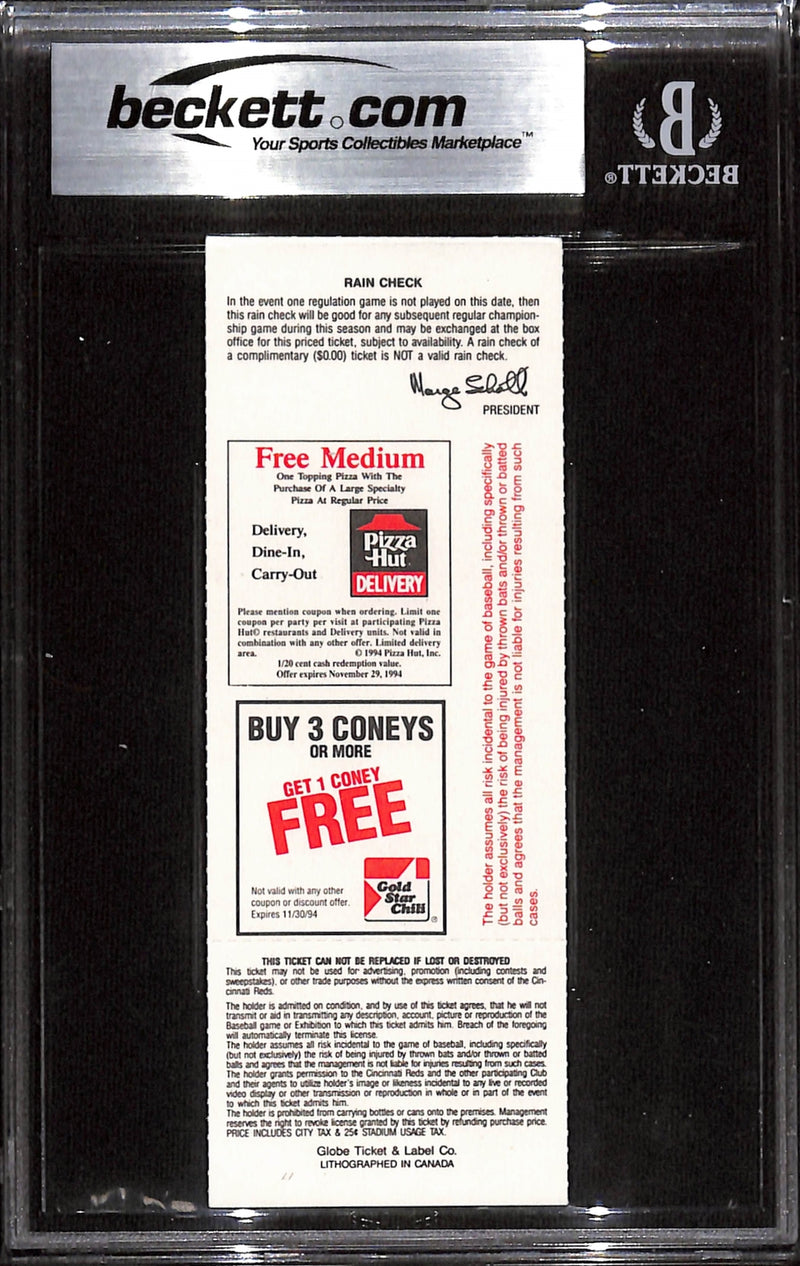 Deion Sanders Signed Cincinnati Reds Slabbed Ticket Stub - Beckett 7