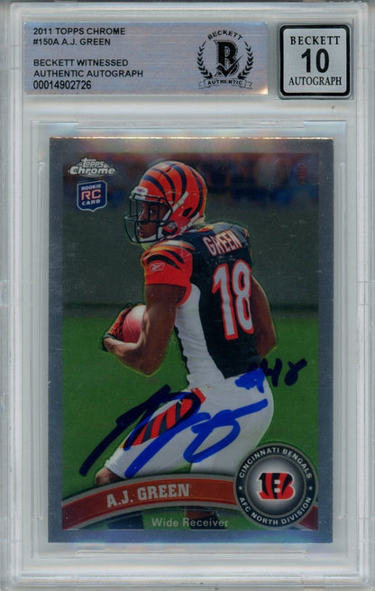 AJ Green Signed 2011 Topps Chrome #150 Cincinnati Bengals Card Beckett BAS 10