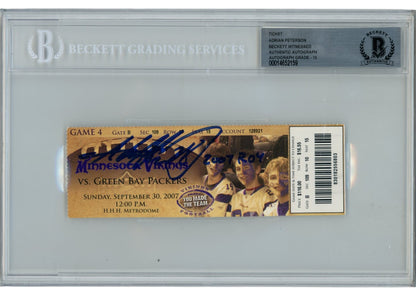 Adrian Peterson Autographed Minnesota Vikings 2007 ROY Inscribed Slabbed Ticket