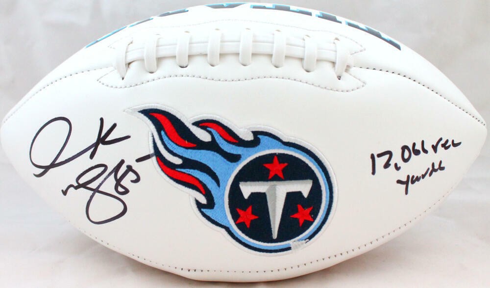 Derrick Mason Signed Tennessee Titans Logo Football with Inscription