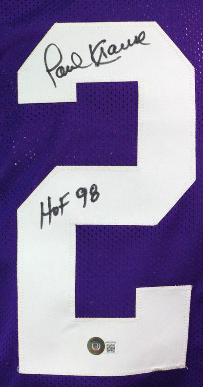 Paul Krause Signed Minnesota Vikings Custom Purple Jersey (HOF Inscription)