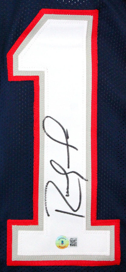 Randy Moss Autographed New England Patriots Custom Blue Jersey