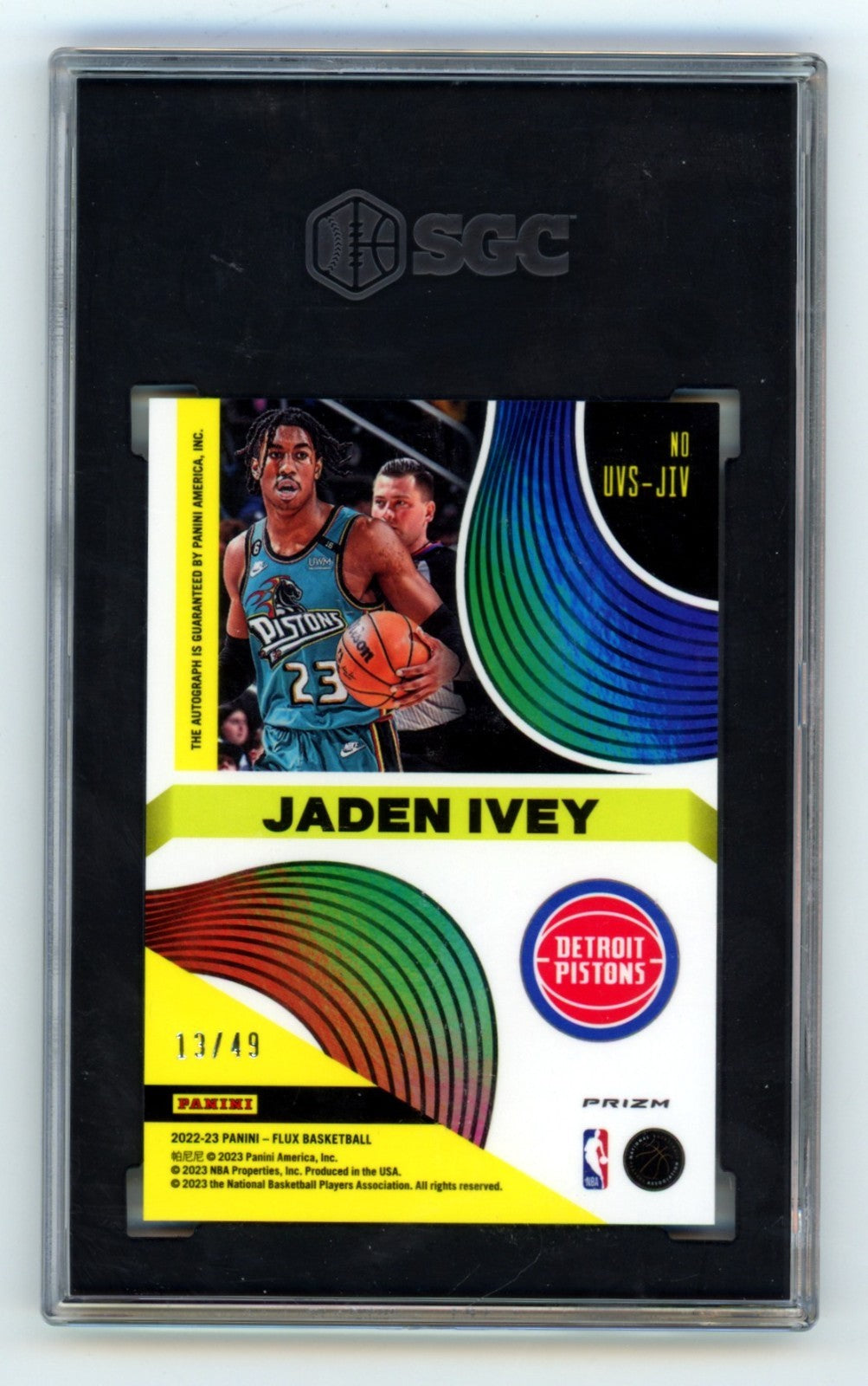 Jaden Ivey Signed 2022-23 Panini Flux Ultra Violet Red Prizm /49 SGC 9.5