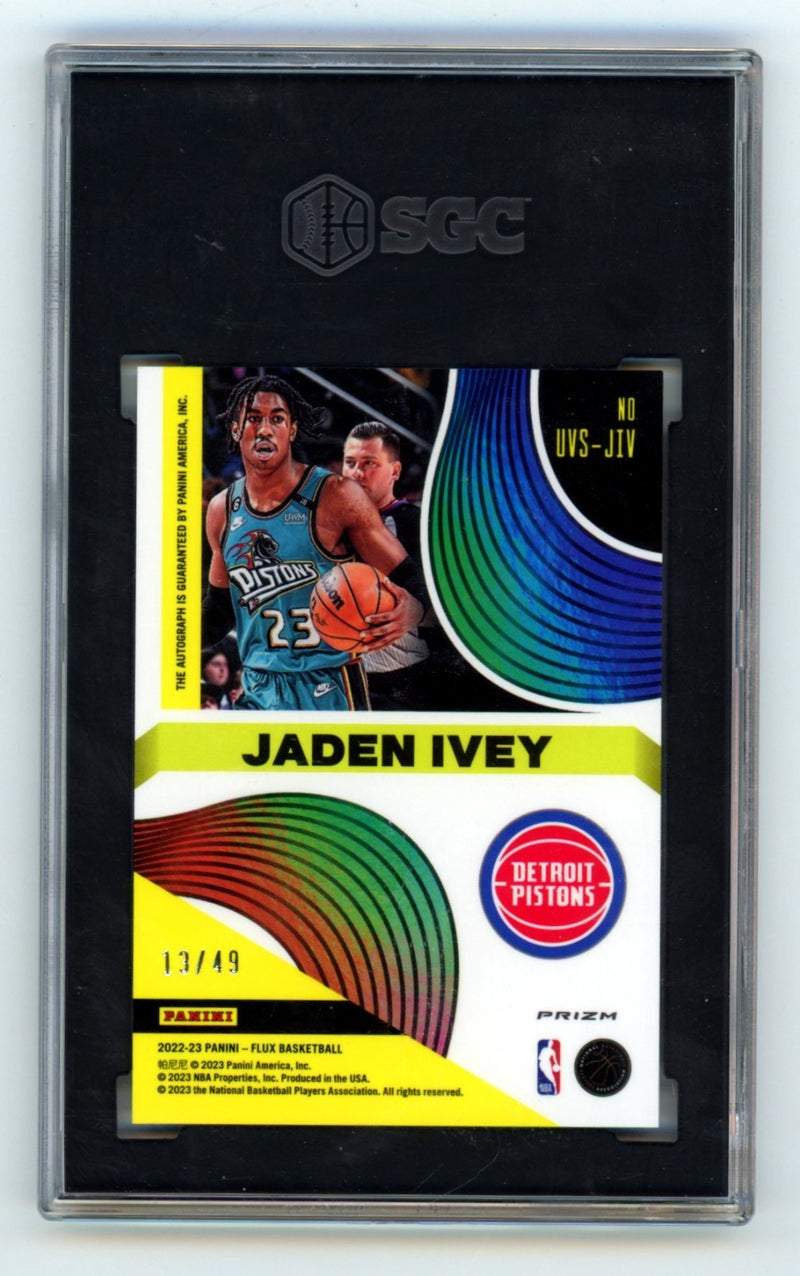 Jaden Ivey Signed 2022-23 Panini Flux Ultra Violet Red Prizm /49 SGC 9.5