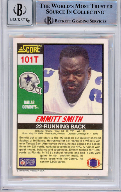 Emmitt Smith Autographed 1990 Score Supplemental #101 Card - BAS Grade 10