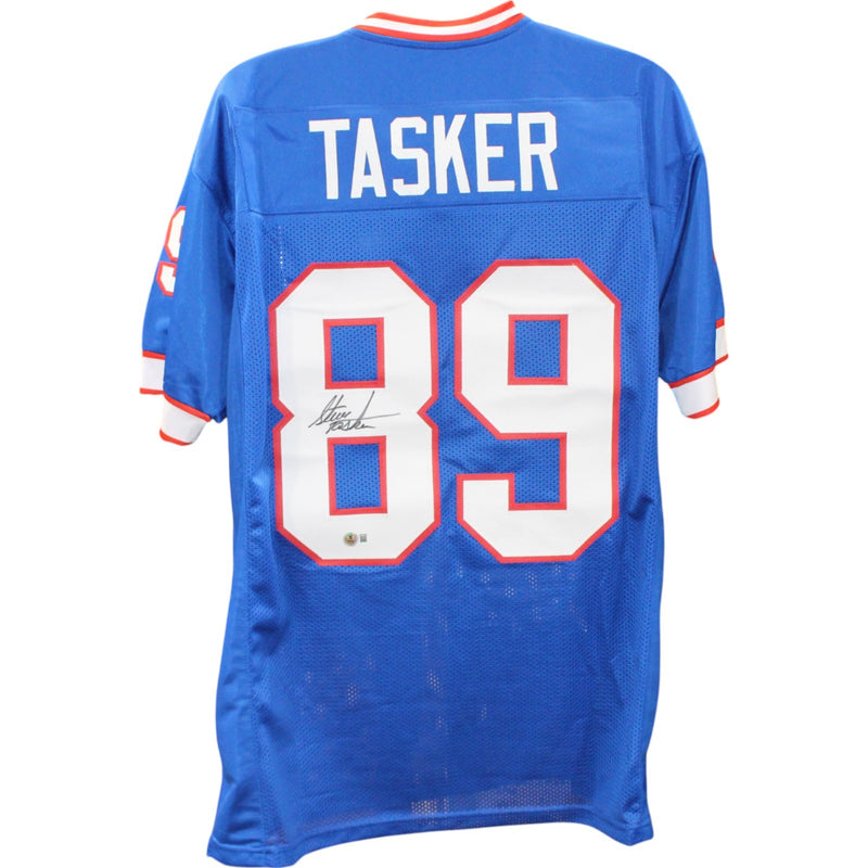 Steve Tasker Signed Pro Style Custom Blue Jersey (Beckett Witness)