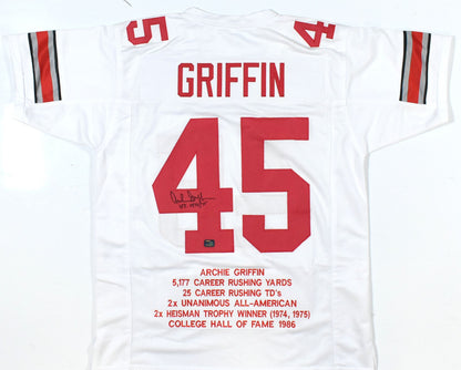 Archie Griffin Autographed Ohio State Buckeyes Custom White Stat Jersey