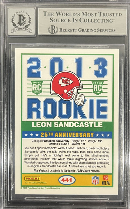 Deion Sanders Signed 2013 Score #441 Leon Sandcastle Card (BAS Grade 10)