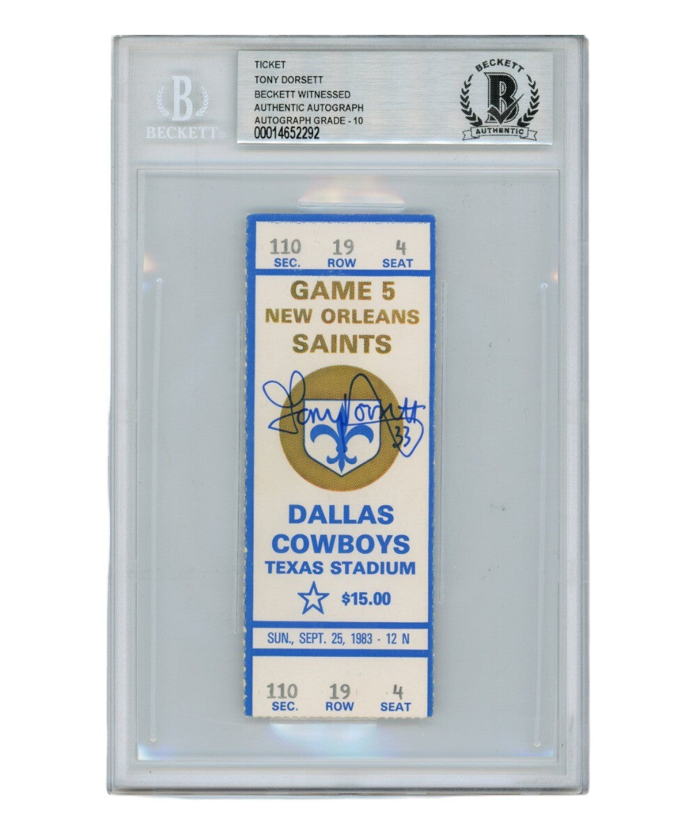 Tony Dorsett Autographed Dallas Cowboys 1983 Ticket Stub BAS Slabbed