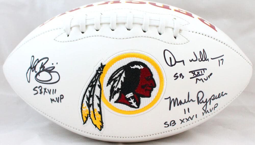 Doug Williams, John Riggins & Mark Rypien Signed Washington Logo Football