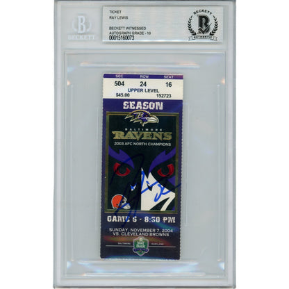 Ray Lewis Autographed Baltimore Ravens Ticket Stub (11/07/04) BAS Slabbed