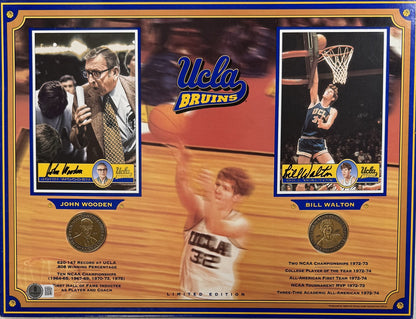 John Wooden & Bill Walton Autographed UCLA Bruins 12x16 Coin Display