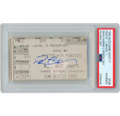 Deion Sanders Signed Atlanta Braves 1992 NLCS Game 5 Ticket - Slabbed